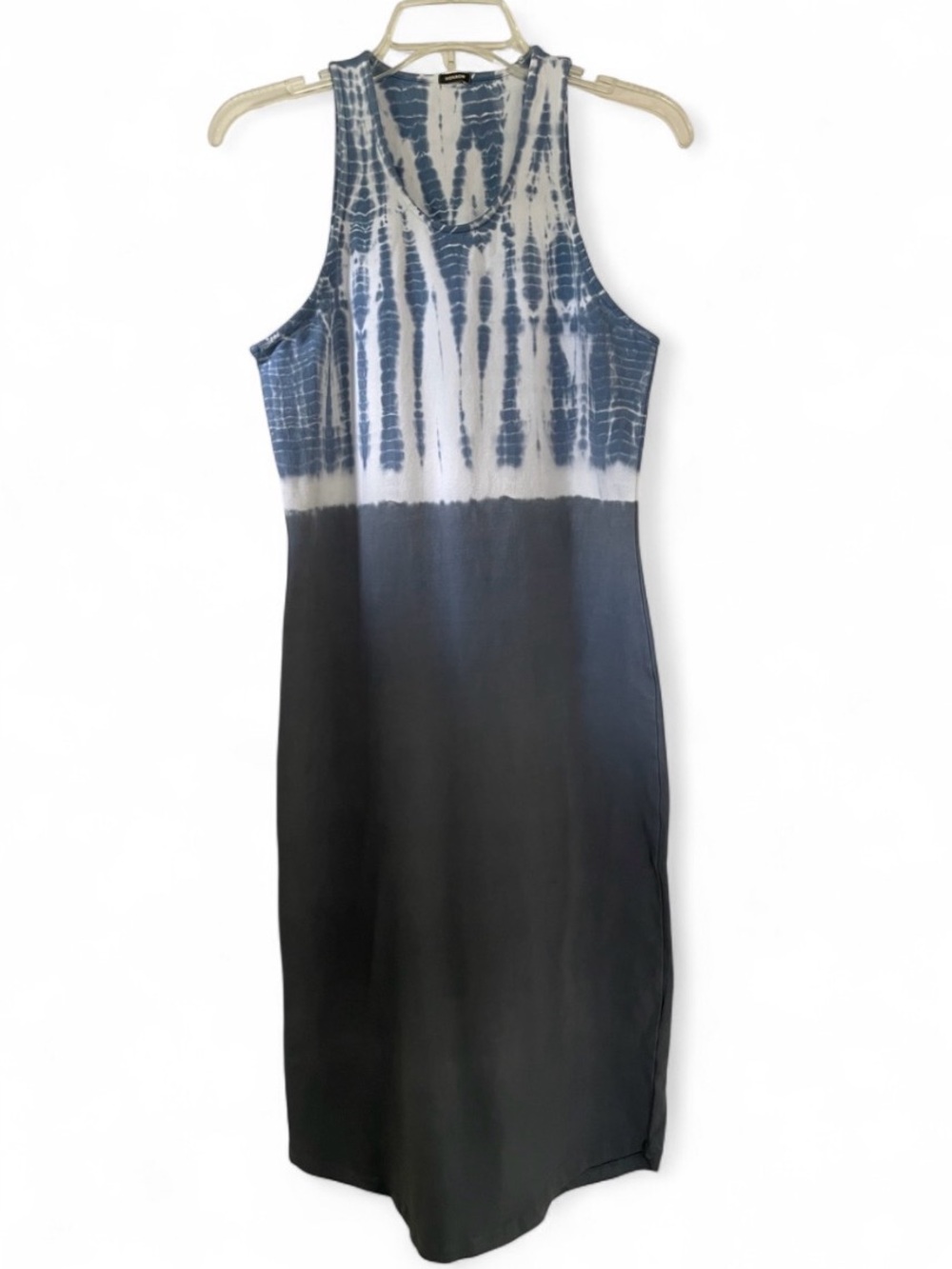 Monrow Blue and White Tie Dye and Solid Bottom Dress Womens Size Large